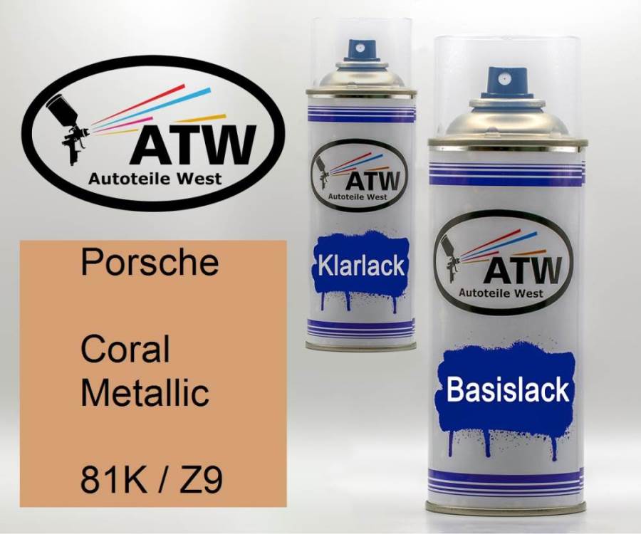 Porsche, Coral Metallic, 81K / Z9: 400ml Sprühdose + 400ml Klarlack - Set, von ATW Autoteile West.